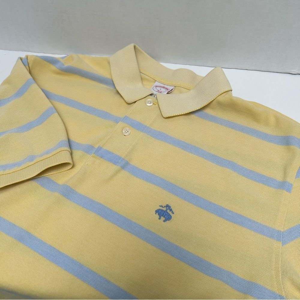 Brooks Brothers Original‎ Fit Yellow Blue Striped Cotton Polo size Large